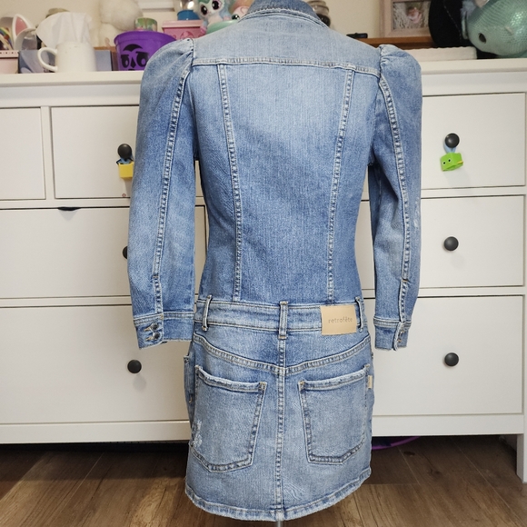 Retrofete Sibi dress Bailey distressed denim mini jean puff sleeves women's xs - Picture 6 of 17